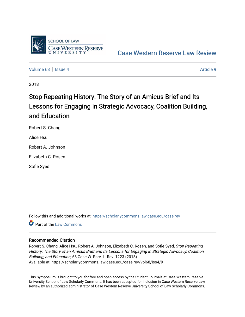 Stop Repeating History: the Story of an Amicus Brief and Its Lessons for Engaging in Strategic Advocacy, Coalition Building, and Education
