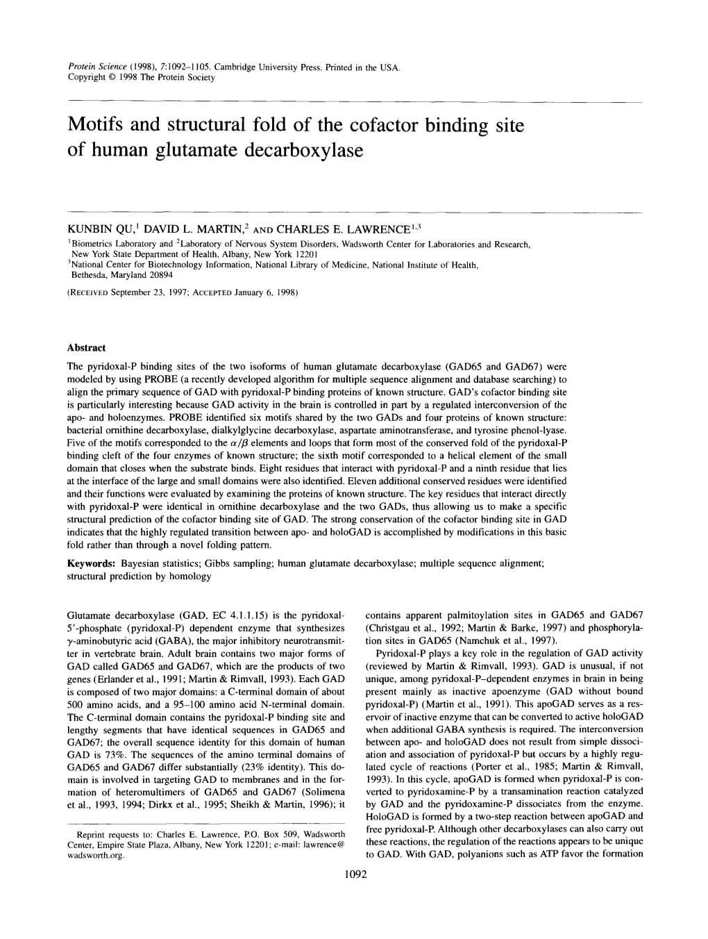 Motifs and Structural Fold of the Cofactor Binding Site of Human Glutamate Decarboxylase