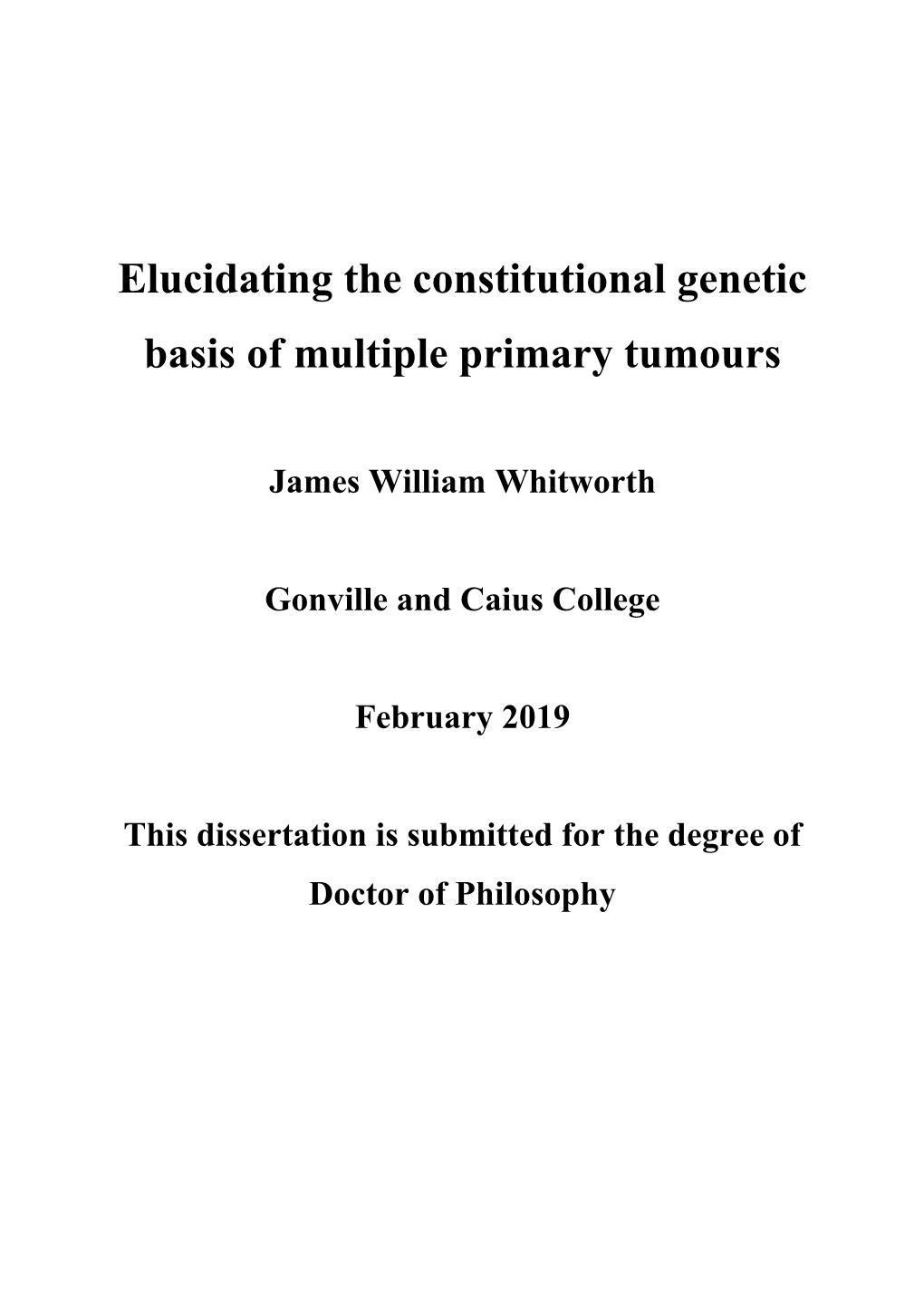 Elucidating the Constitutional Genetic Basis of Multiple Primary Tumours