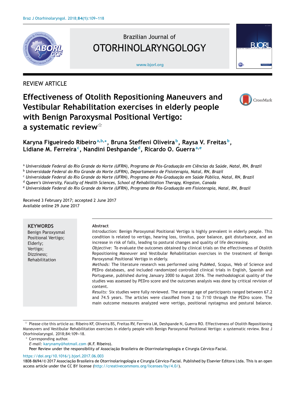 Effectiveness of Otolith Repositioning Maneuvers and Vestibular Rehabilitation 111