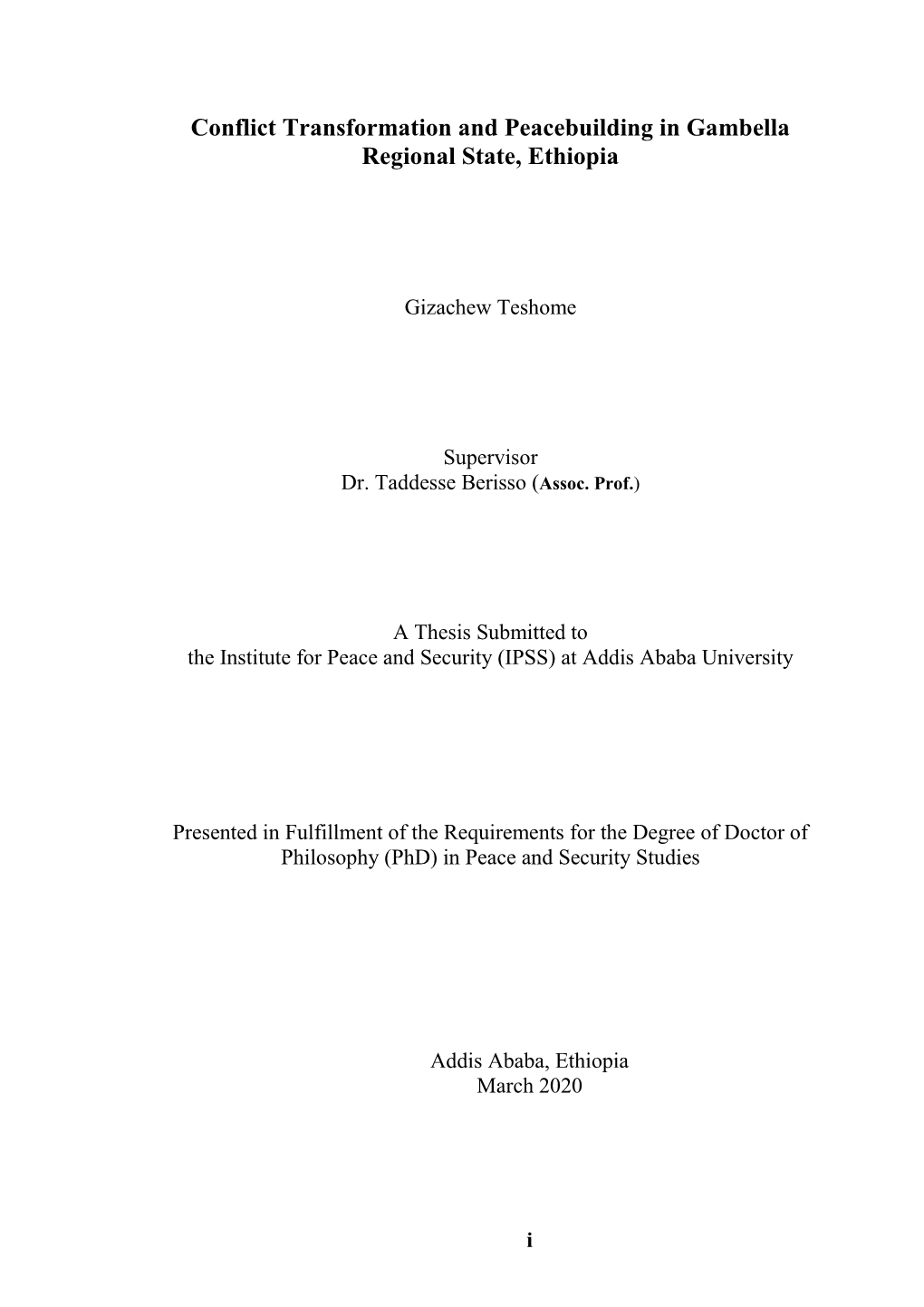 Conflict Transformation and Peacebuilding in Gambella Regional State, Ethiopia