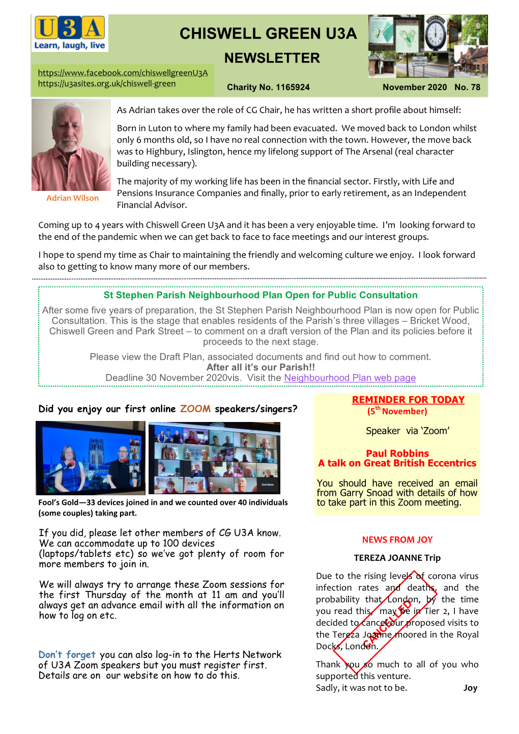 CHISWELL GREEN U3A NEWSLETTER Charity No