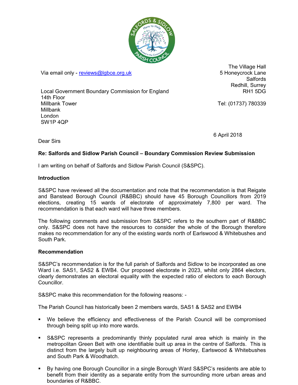 Salfords and Sidlow Parish Council – Boundary Commission Review Submission