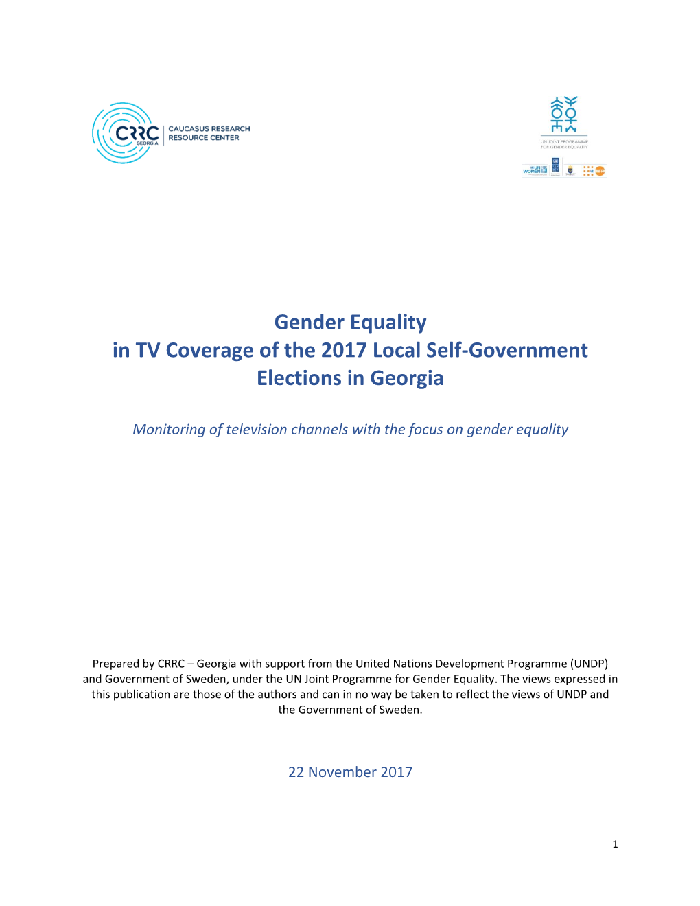 Gender Equality in TV Coverage of the 2017 Local Self-Government Elections in Georgia