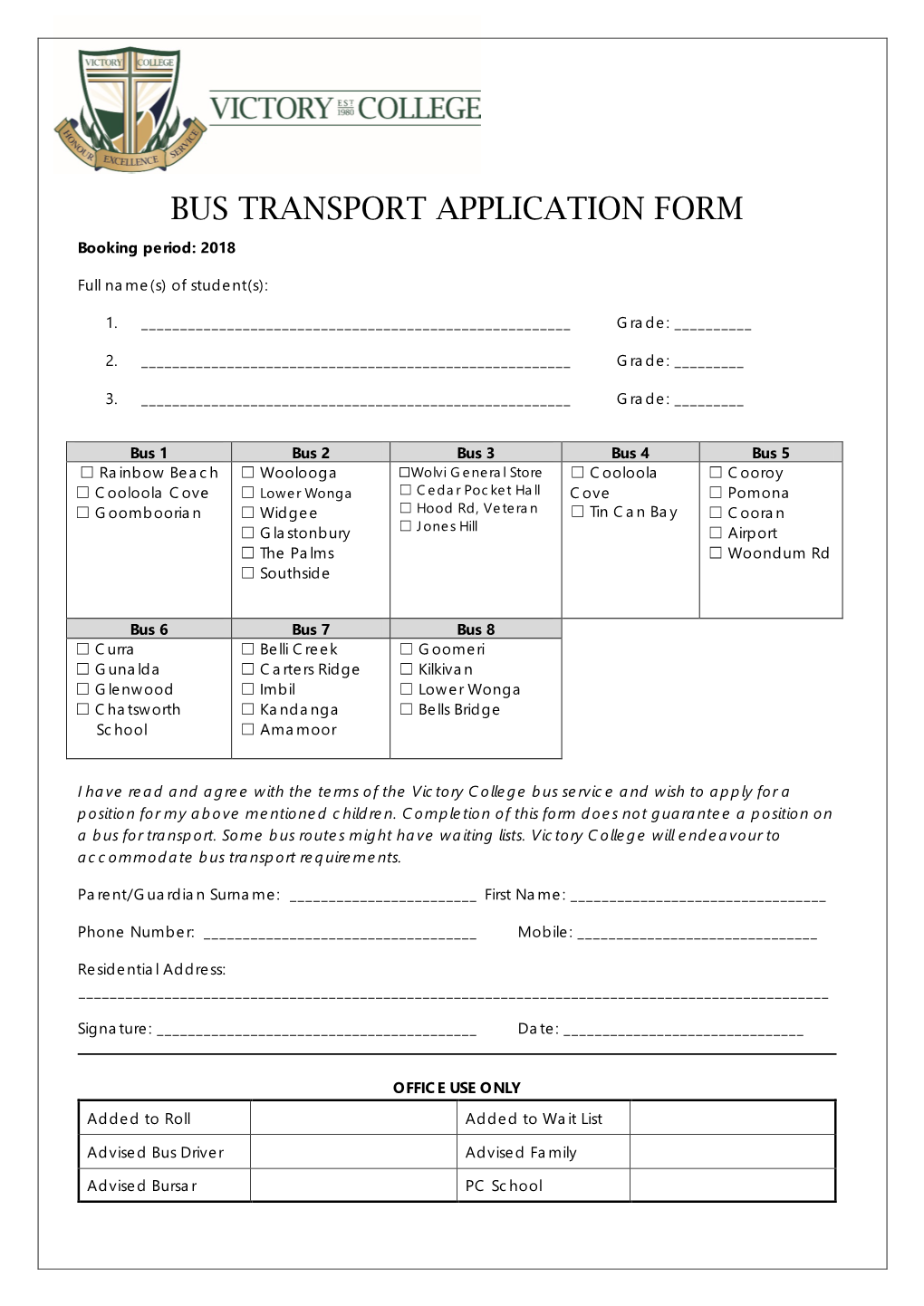 Bus Transport Application Form