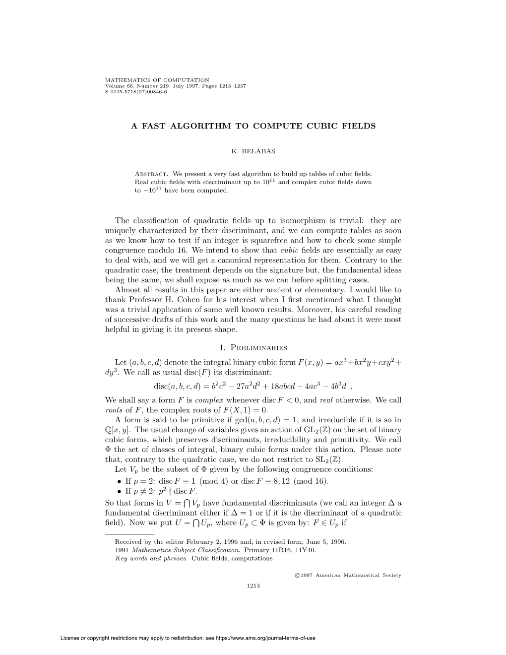 A Fast Algorithm to Compute Cubic Fields