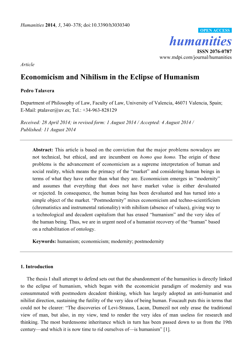 Economicism and Nihilism in the Eclipse of Humanism