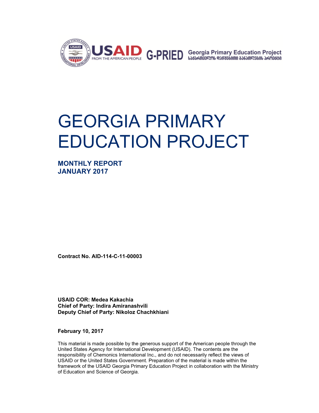 Georgia Primary Education Project in Collaboration with the Ministry of Education and Science of Georgia