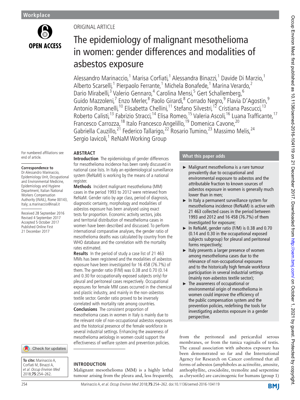 Gender Differences and Modalities of Asbestos Exposure