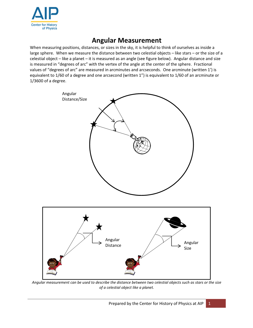 Angular Measurement When Measuring Positions, Distances, Or Sizes in the Sky, It Is Helpful to Think of Ourselves As Inside a Large Sphere