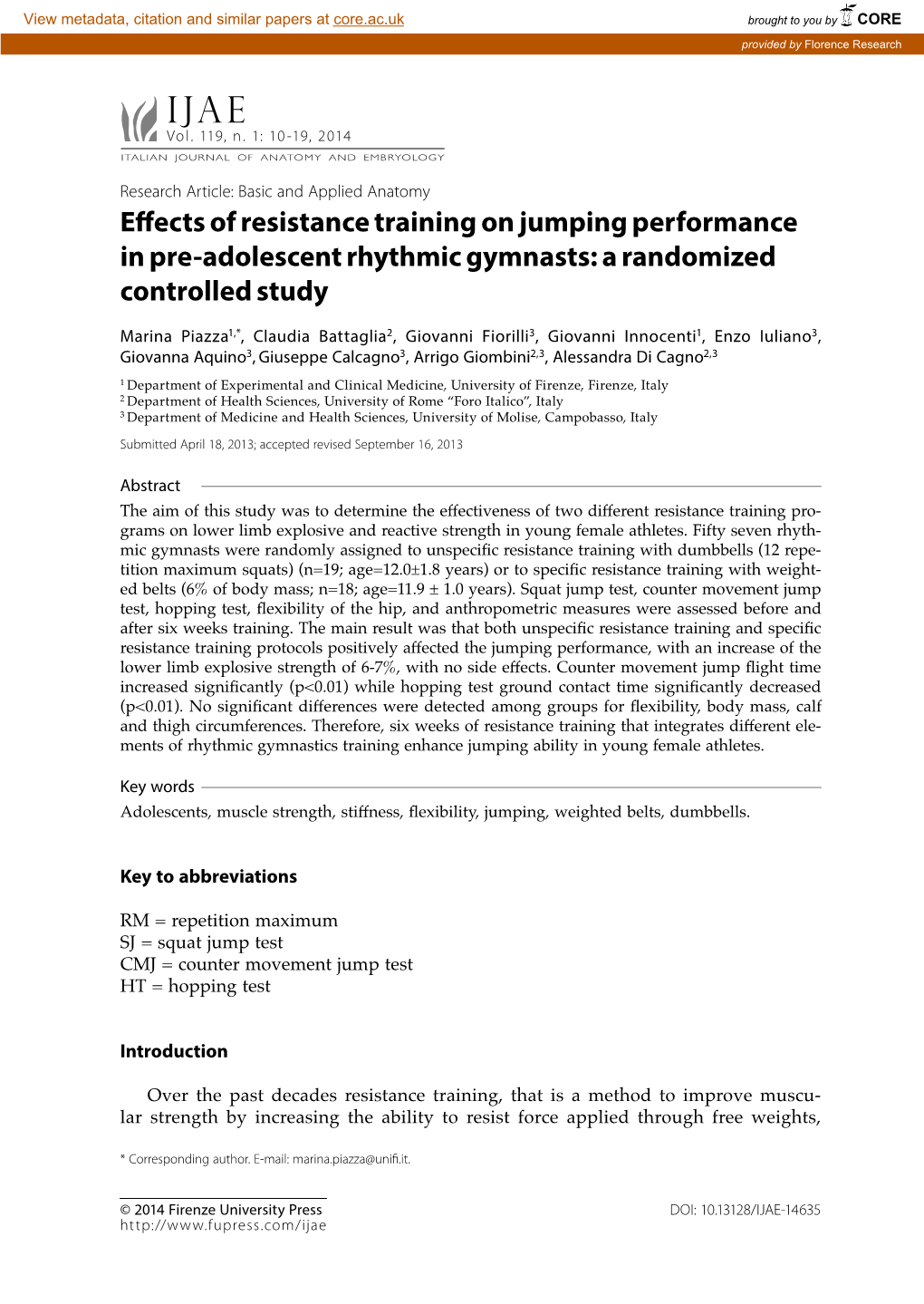 Effects of Resistance Training on Jumping Performance in Pre-Adolescent Rhythmic Gymnasts: a Randomized Controlled Study