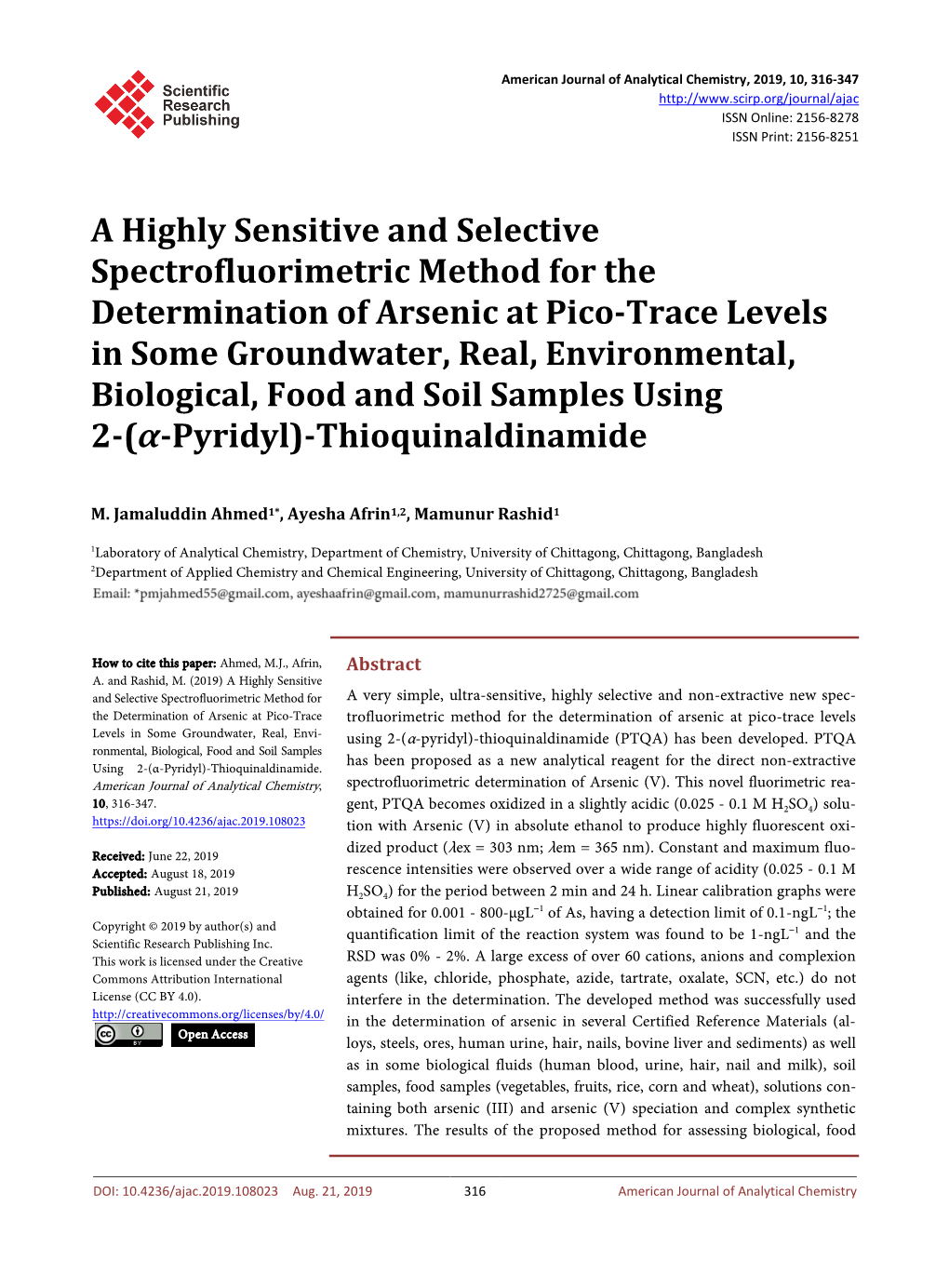 A Highly Sensitive and Selective Spectrofluorimetric Method for The