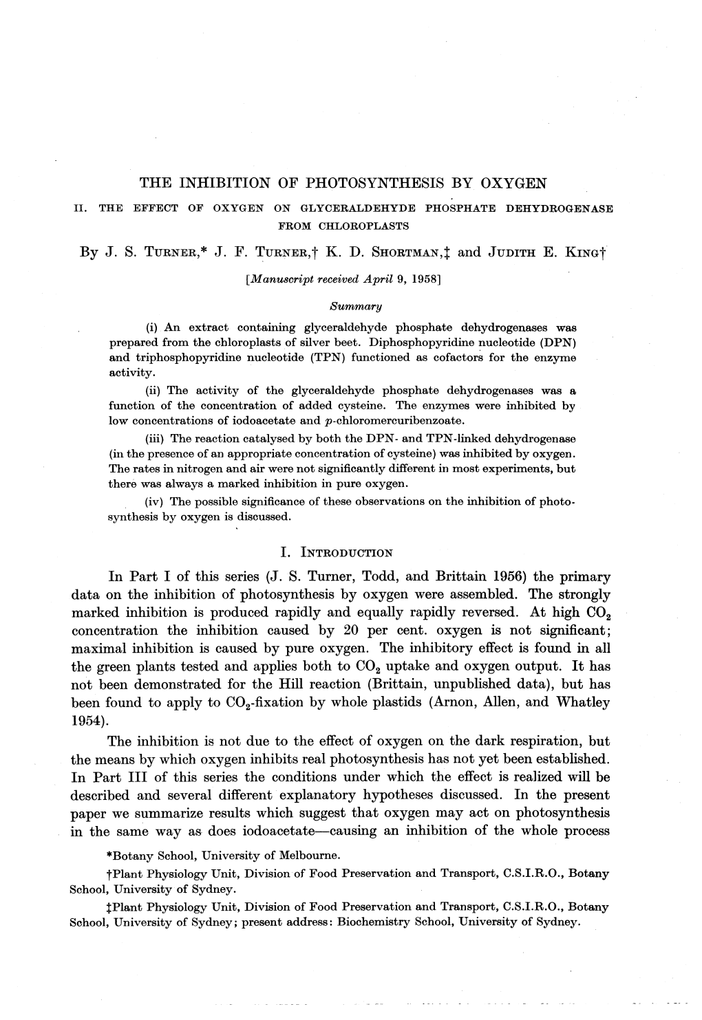 The Inhibition of Photosynthesis by Oxygen Ii