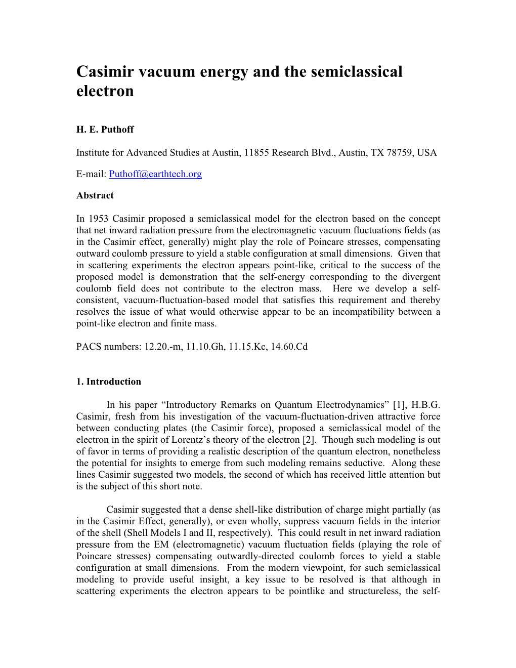 Casimir Vacuum Energy and the Semiclassical Electron