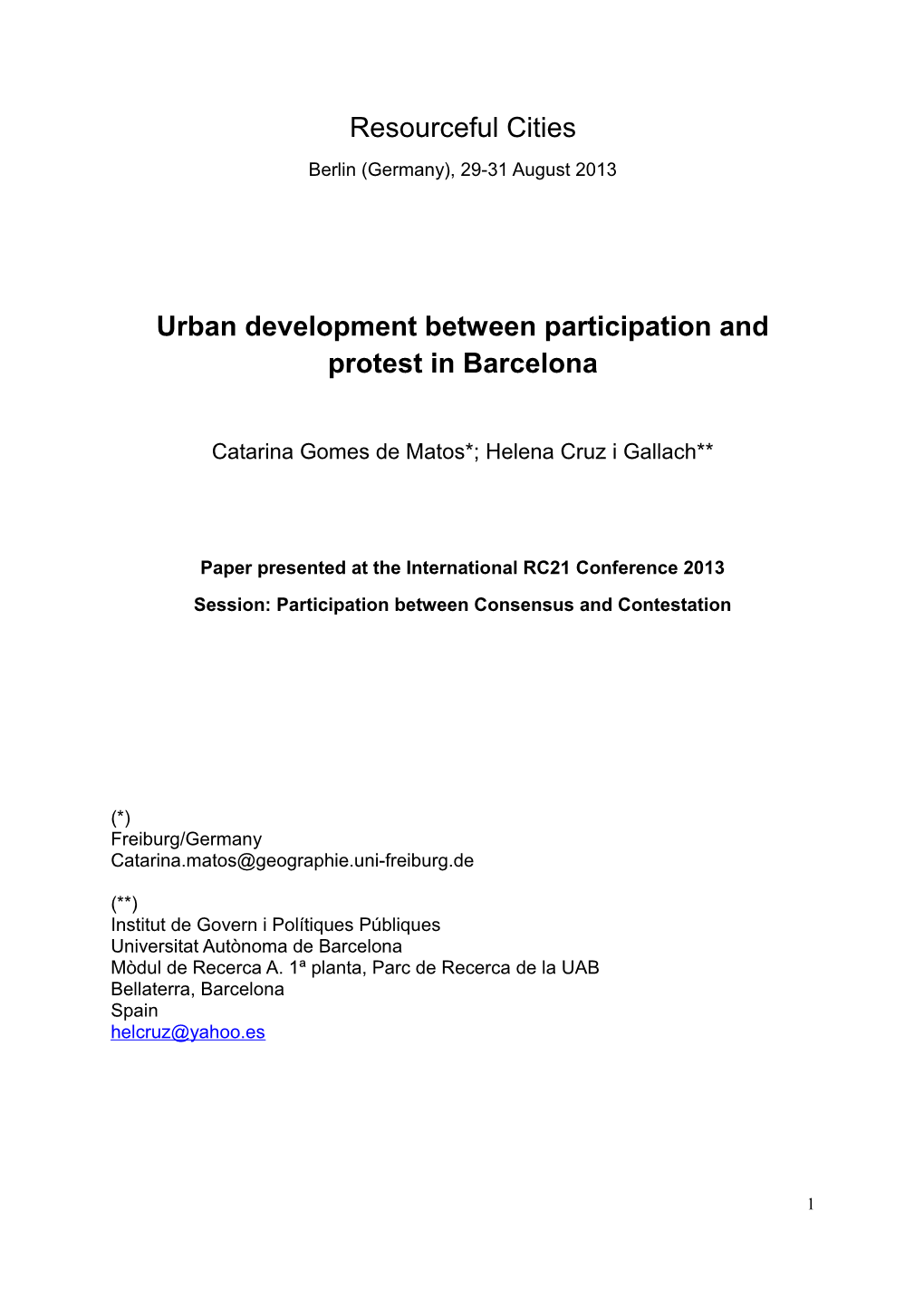 Urban Development Between Participation and Protest in Barcelona