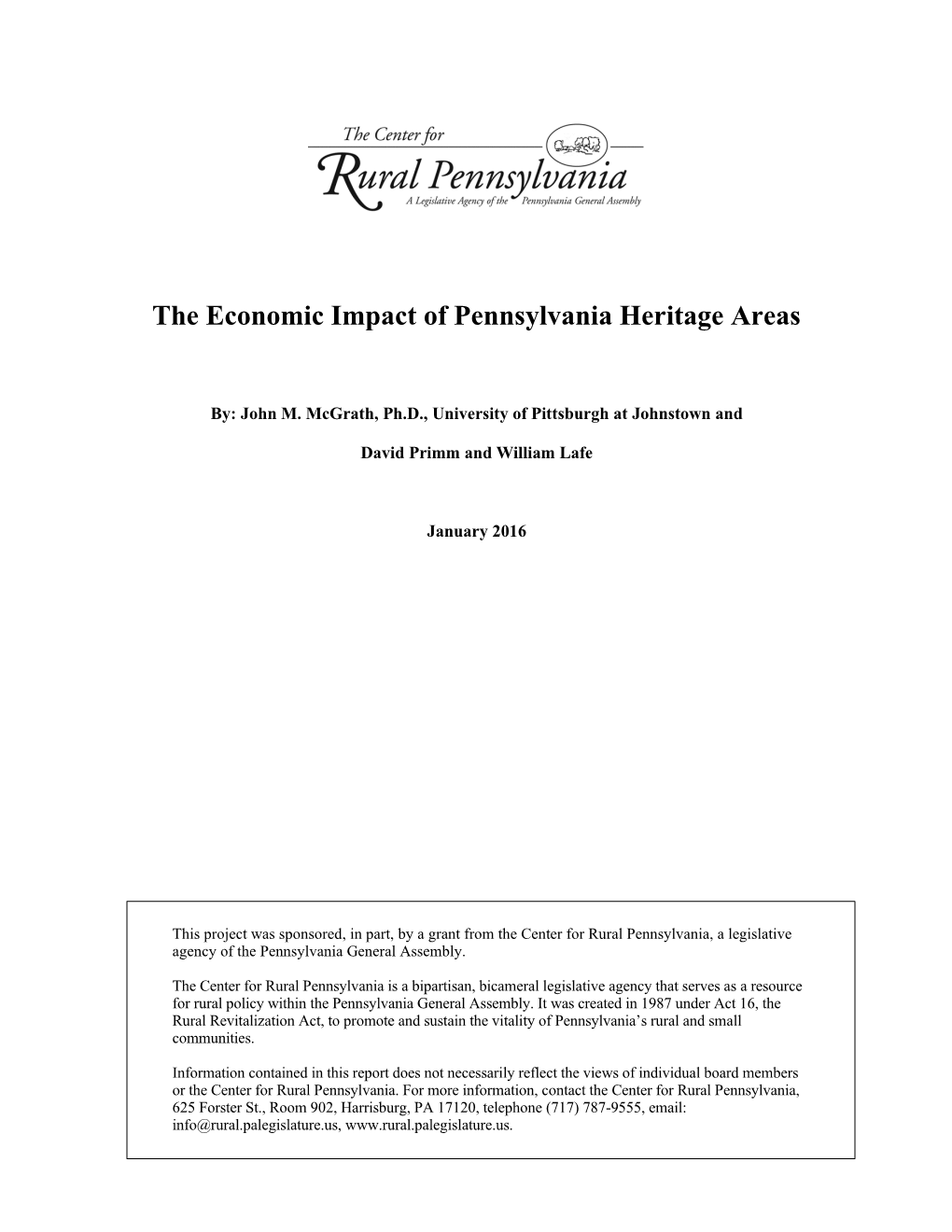 The Economic Impact of Pennsylvania Heritage Areas