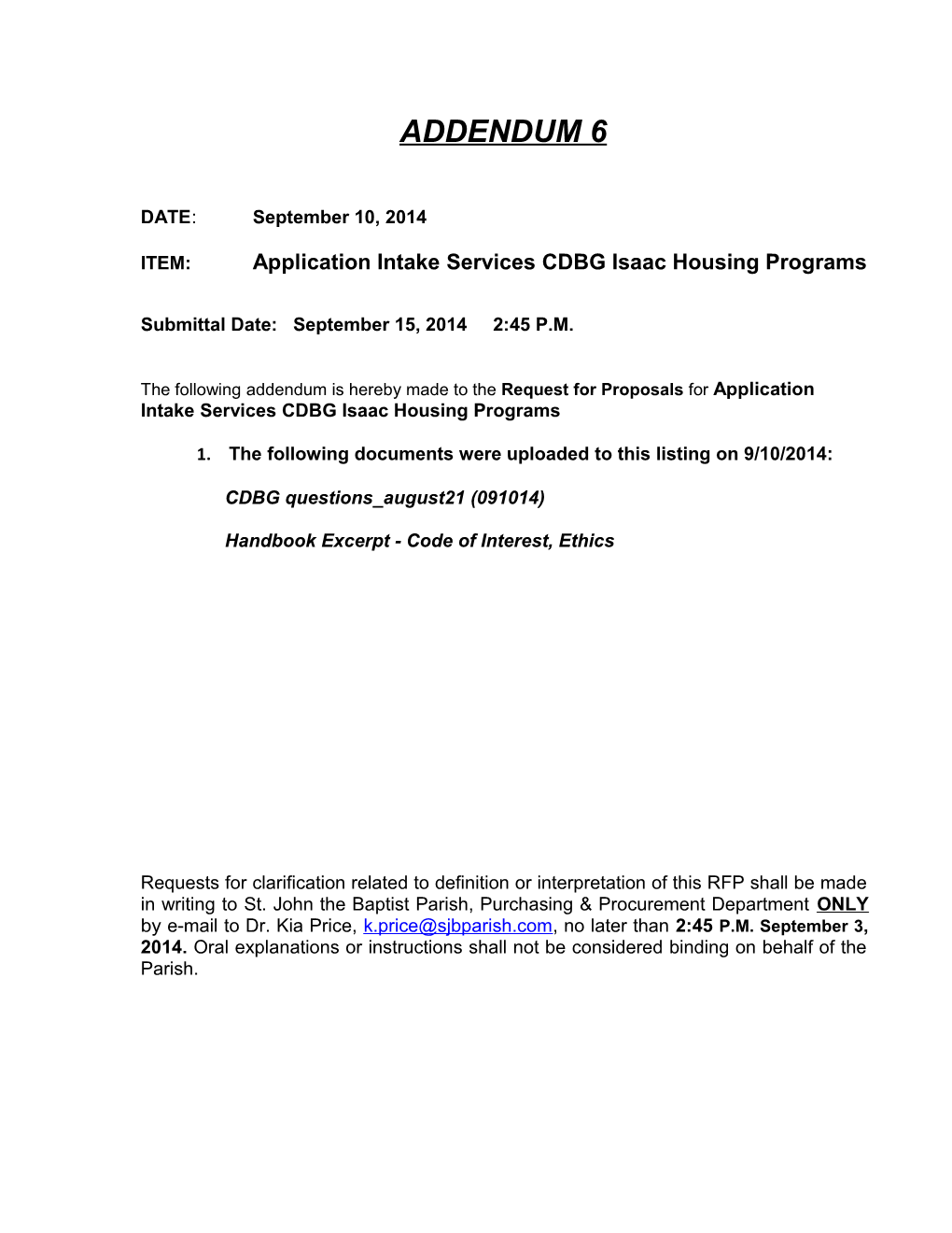 ITEM: Application Intake Services CDBG Isaac Housing Programs