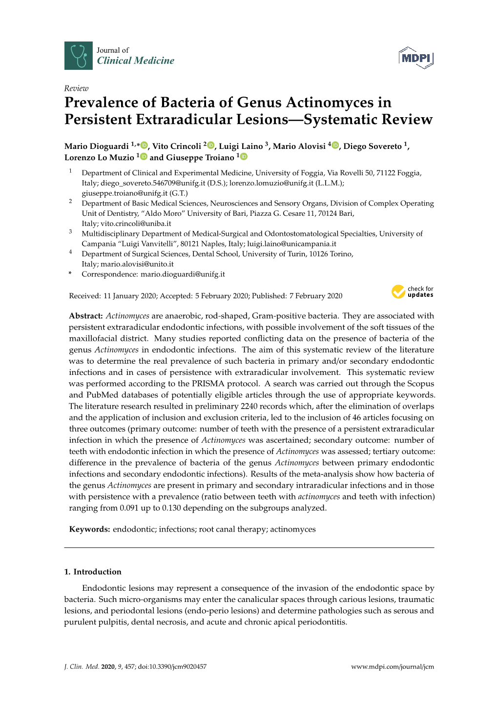 Prevalence of Bacteria of Genus Actinomyces in Persistent Extraradicular Lesions—Systematic Review