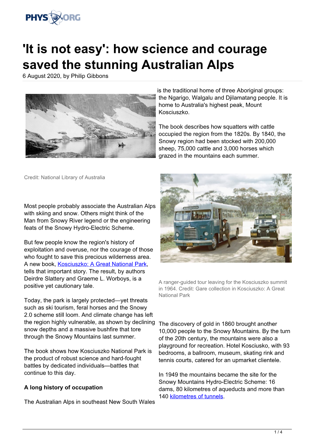 How Science and Courage Saved the Stunning Australian Alps 6 August 2020, by Philip Gibbons