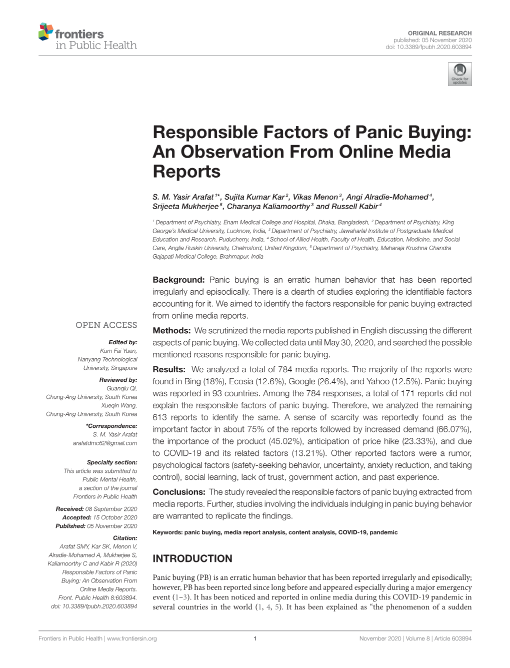 Responsible Factors of Panic Buying: an Observation from Online Media Reports
