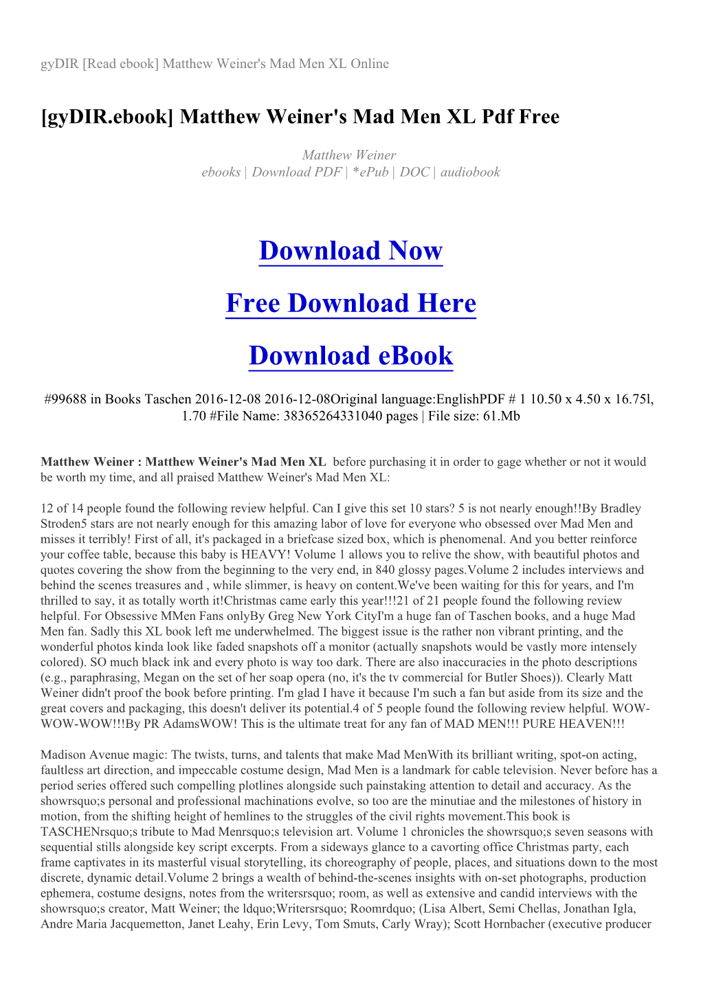 [Gydir.Ebook] Matthew Weiner's Mad Men XL Pdf Free