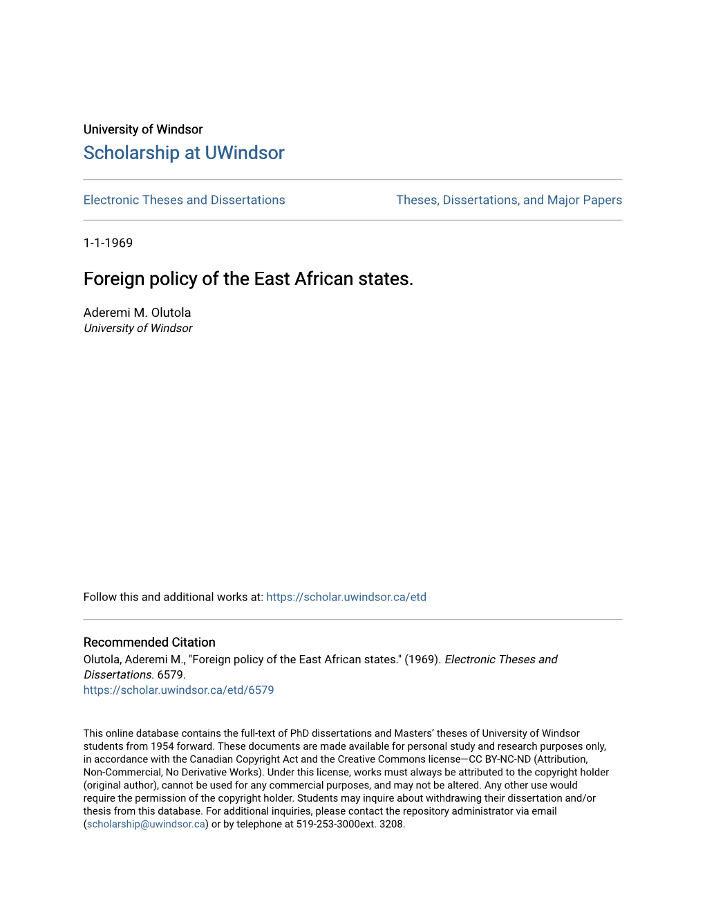 Foreign Policy of the East African States