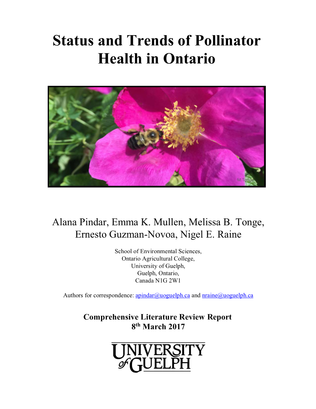 Status and Trends of Pollinator Health in Ontario