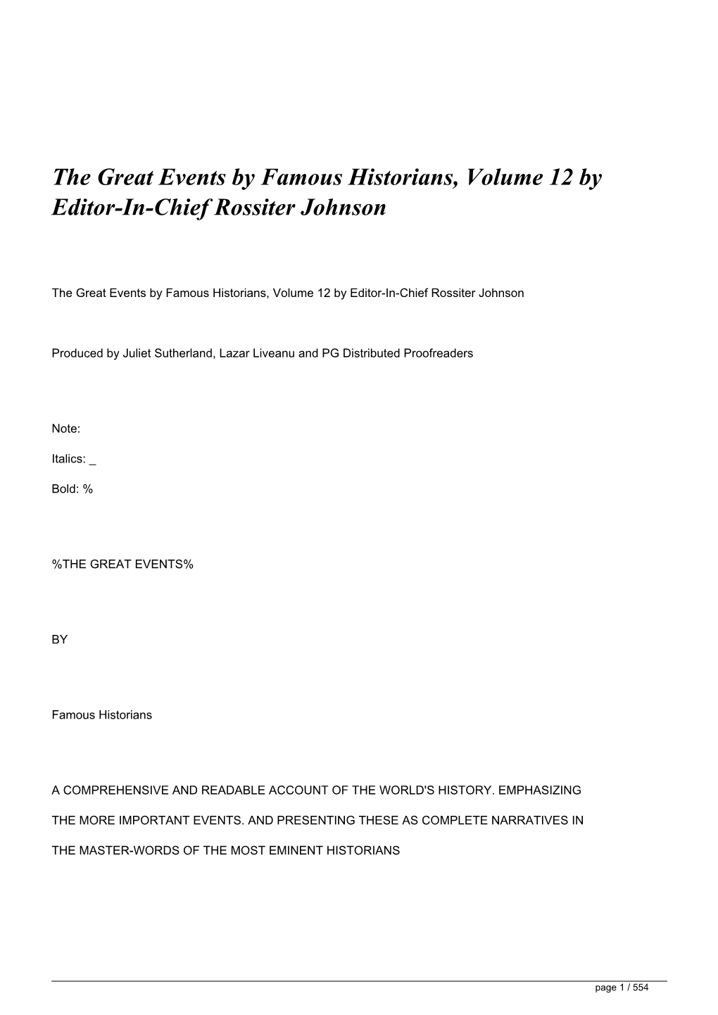 The Great Events by Famous Historians, Volume 12 by Editor-In-Chief Rossiter Johnson