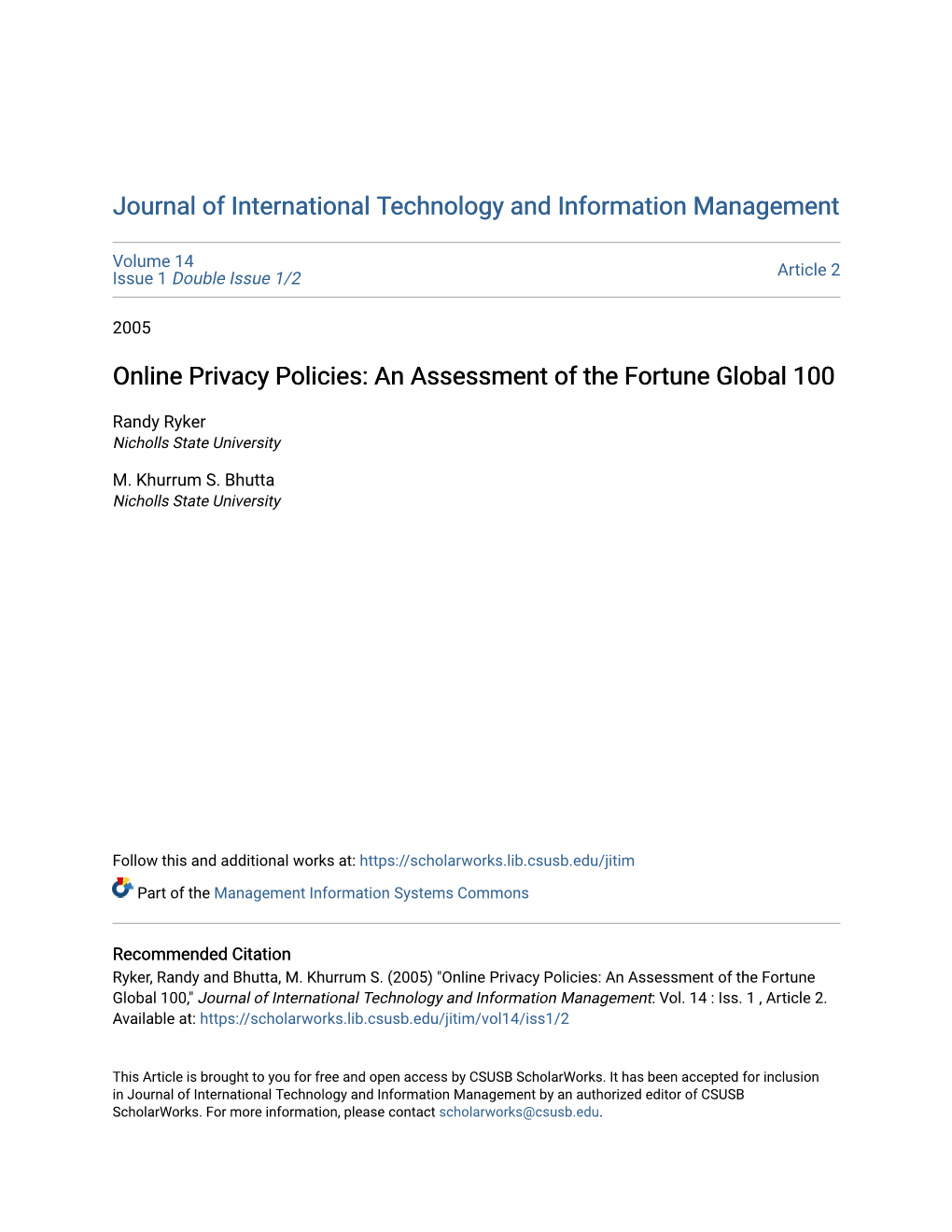 Online Privacy Policies: an Assessment of the Fortune Global 100
