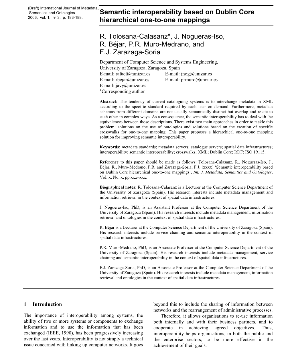 Semantic Interoperability Based on Dublin Core Hierarchical One-To-One Mappings’, Int