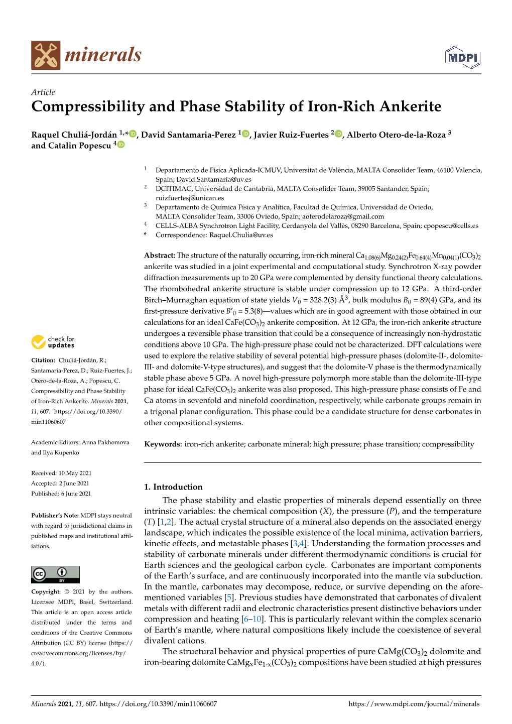 Compressibility and Phase Stability of Iron-Rich Ankerite