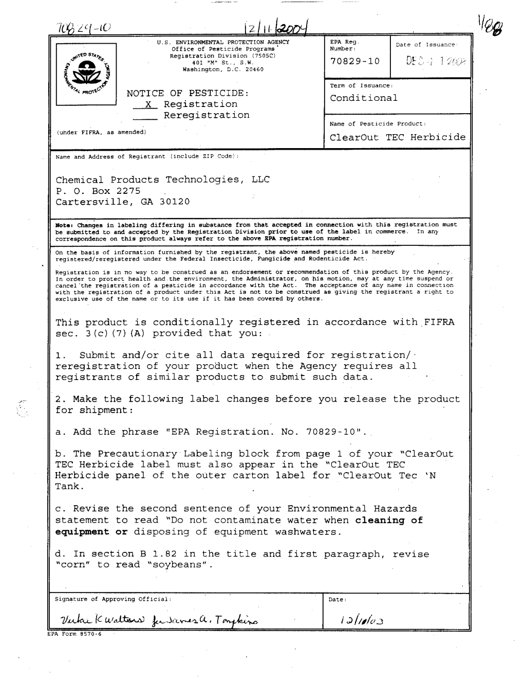 U.S. EPA, Pesticide Product Label, , 12/11/2003