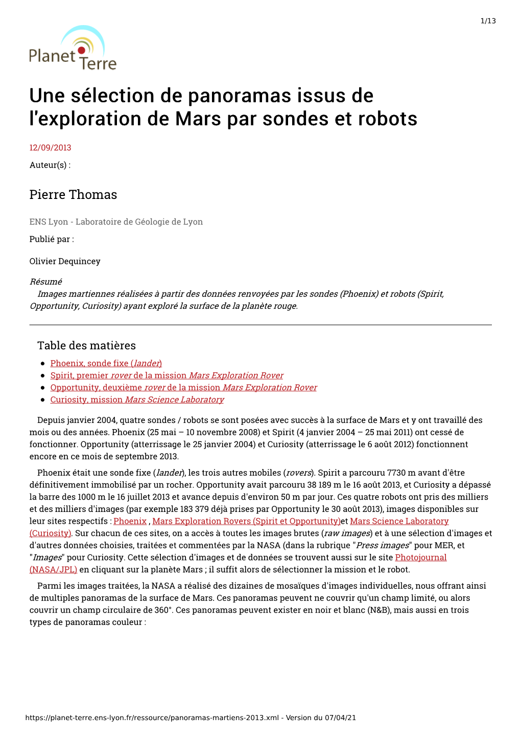 Une Sélection De Panoramas Issus De L'exploration De Mars Par Sondes Et Robots