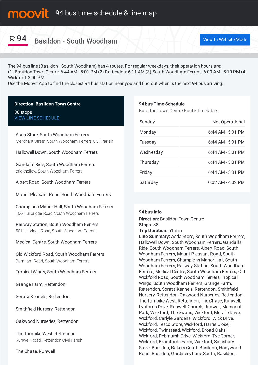 94 Bus Time Schedule & Line Route