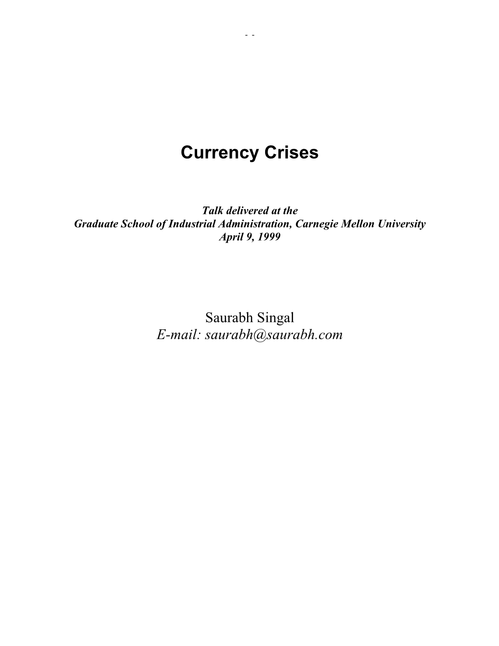 Currency Crisis