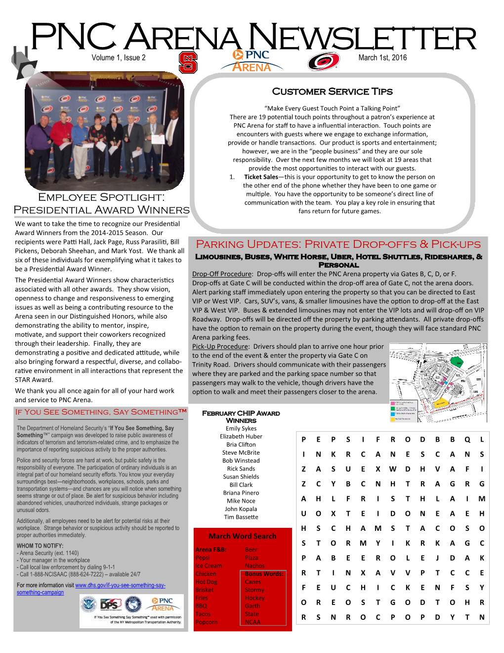 PNC Arena Newsletter Volume 1, Issue 2 March 1St, 2016