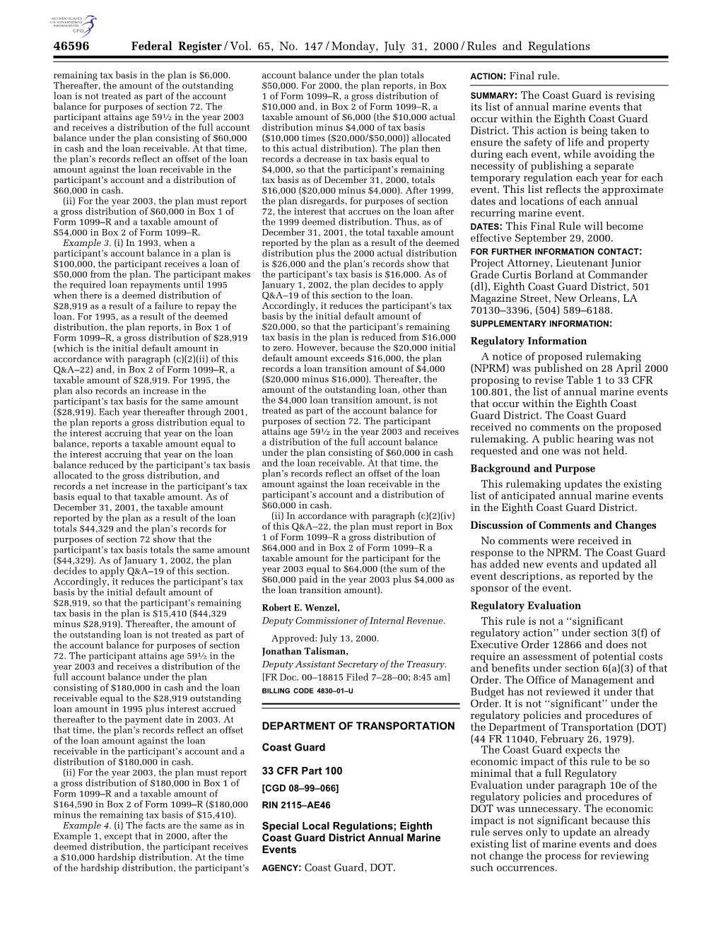 Federal Register/Vol. 65, No. 147/Monday, July 31, 2000/Rules