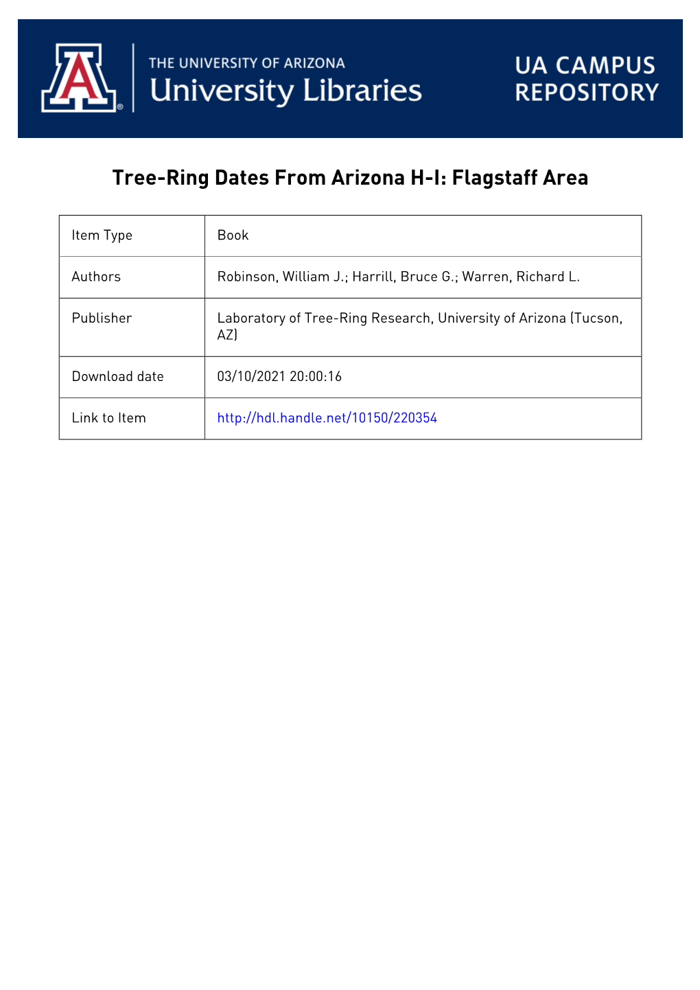 Tree-Ring Dates from Arizona HI