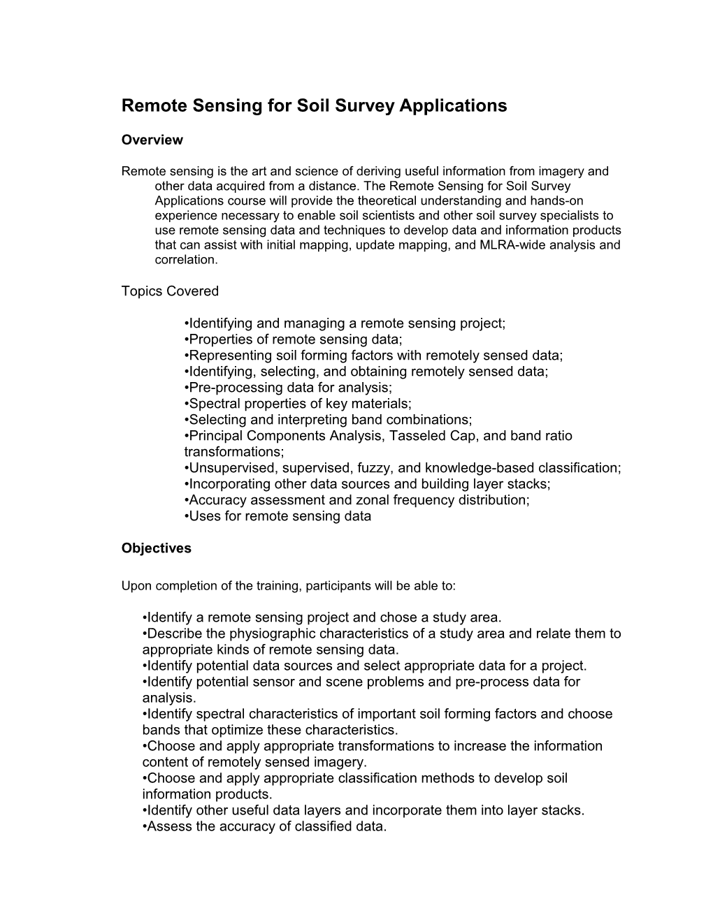 Remote Sensing for Soil Survey Applications