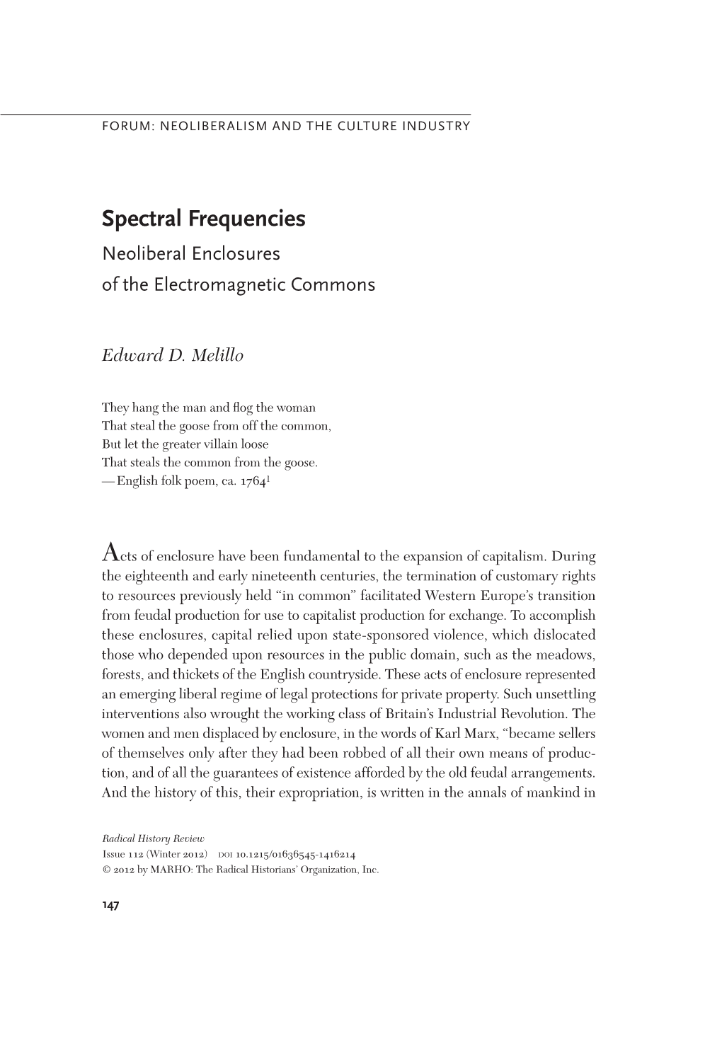 Spectral Frequencies Neoliberal Enclosures of the Electromagnetic Commons