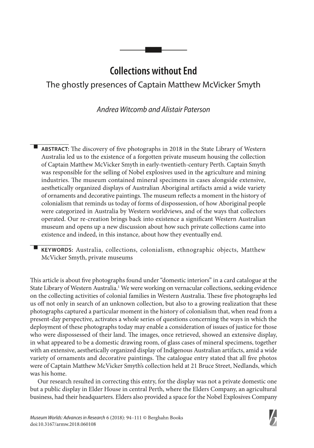 Collections Without End the Ghostly Presences of Captain Matthew Mcvicker Smyth