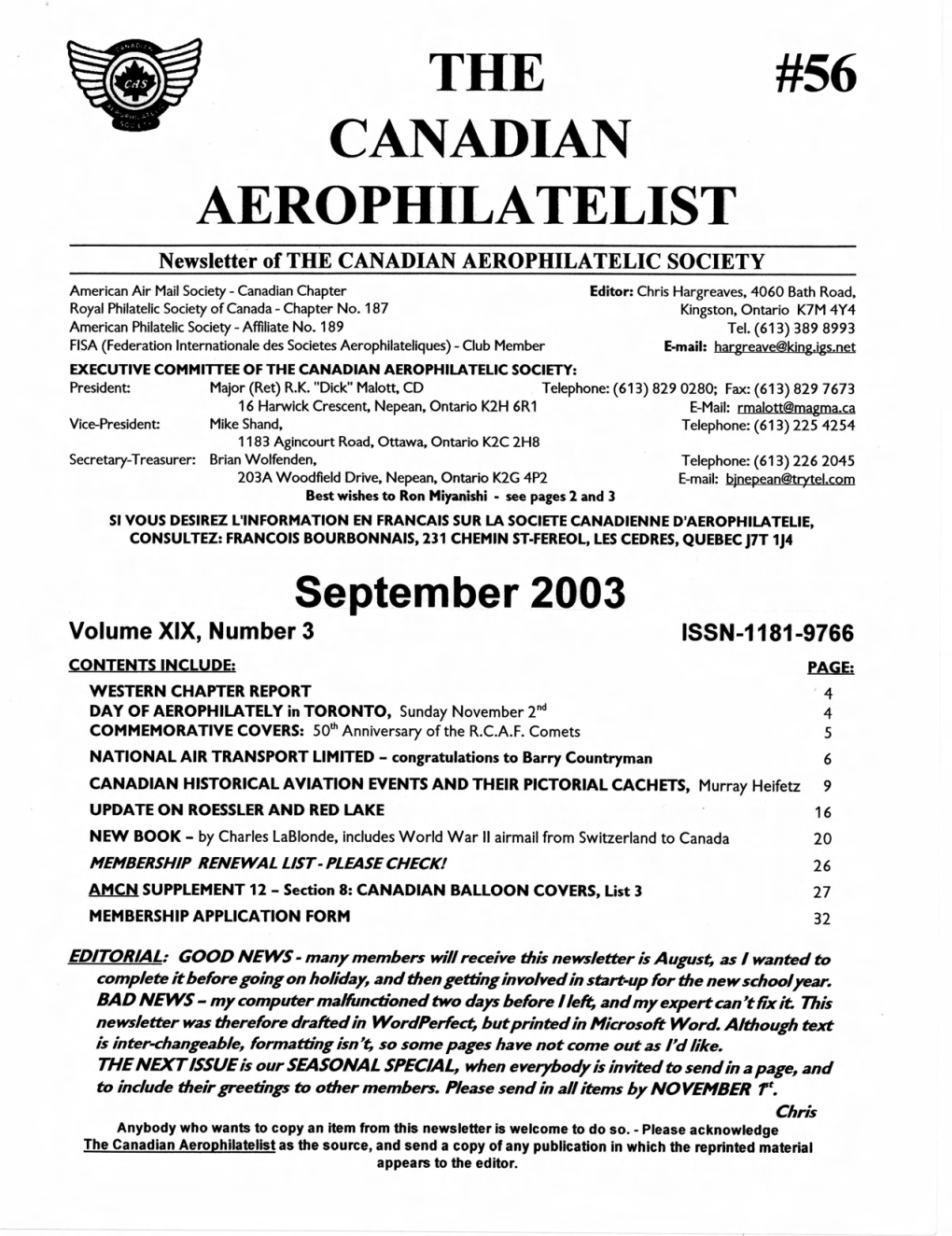 The Canadian Aerophilatelist As the Source, and Send a Copy of Any Publication in Which the Reprinted Material Appears to the Editor