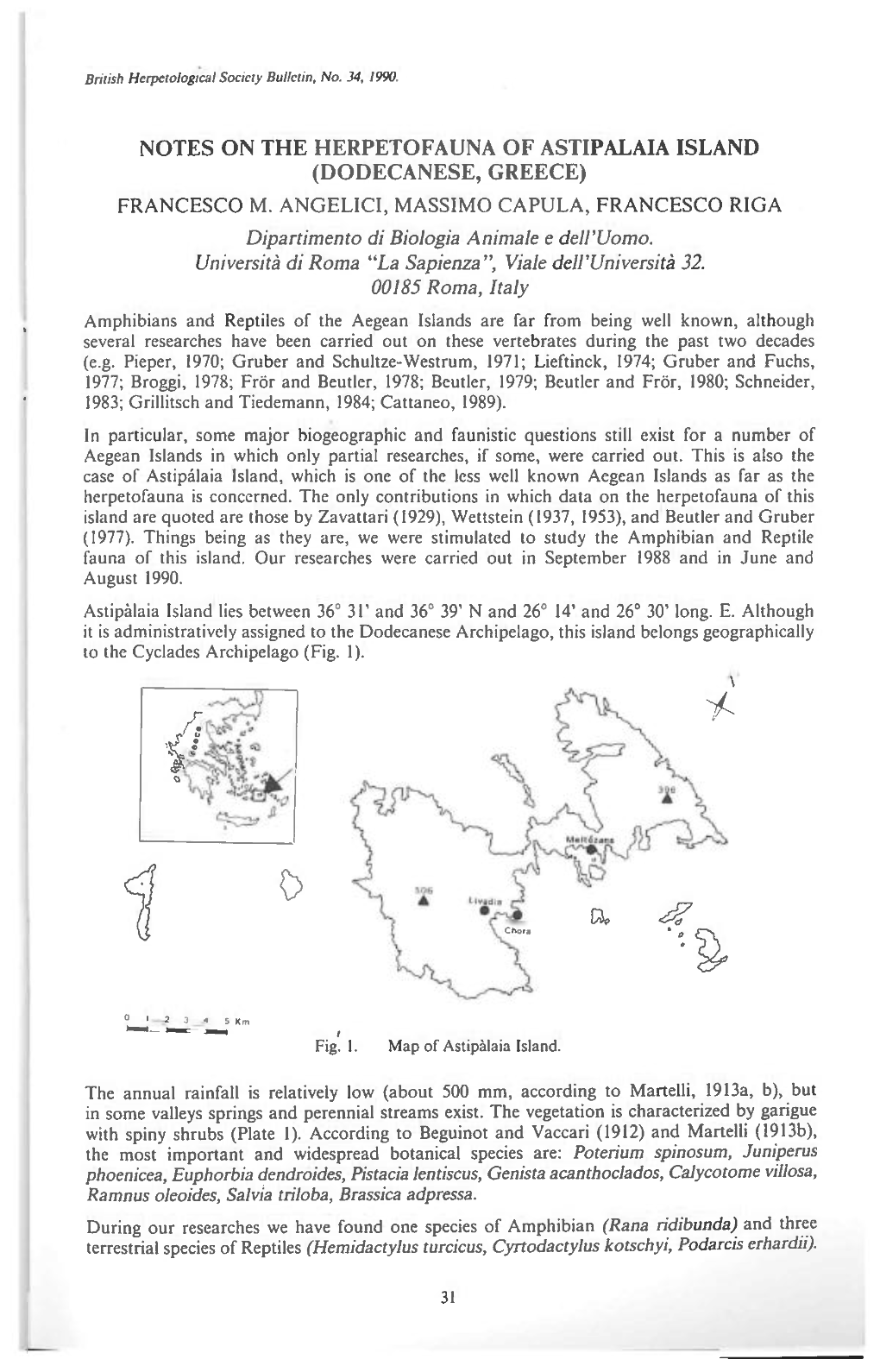 Notes on the Herpetofauna of Astipalaia Island (Dodecanese, Greece) Francesco M