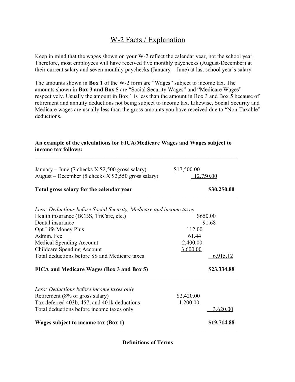 An Example of the Calculations for FICA/Medicare Wages and Wages Subject To