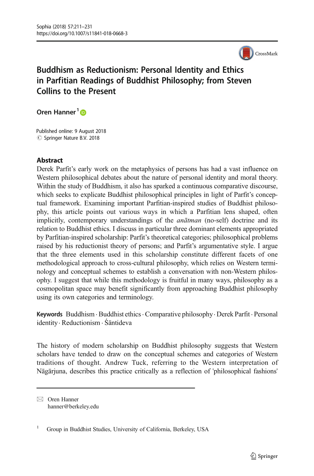 Buddhism As Reductionism: Personal Identity and Ethics in Parfitian Readings of Buddhist Philosophy; from Steven Collins to the Present