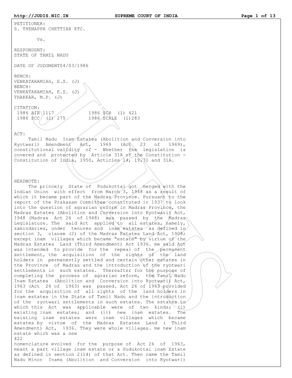 SUPREME COURT of INDIA Page 1 of 13 PETITIONER: S