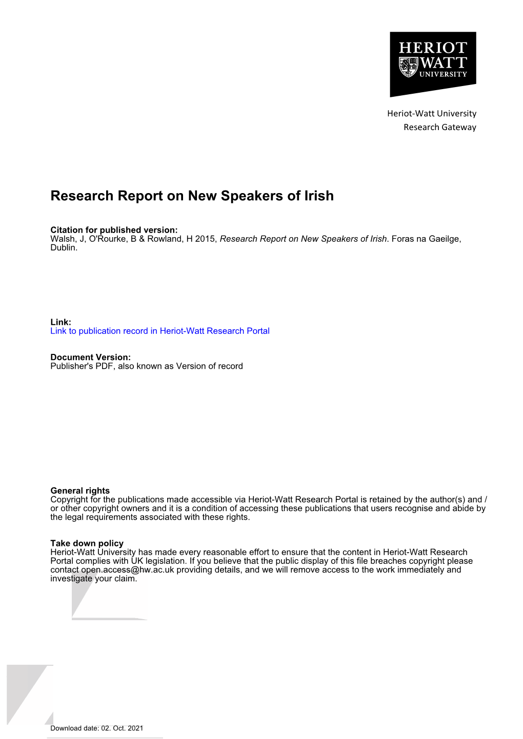 Research Report on New Speakers of Irish