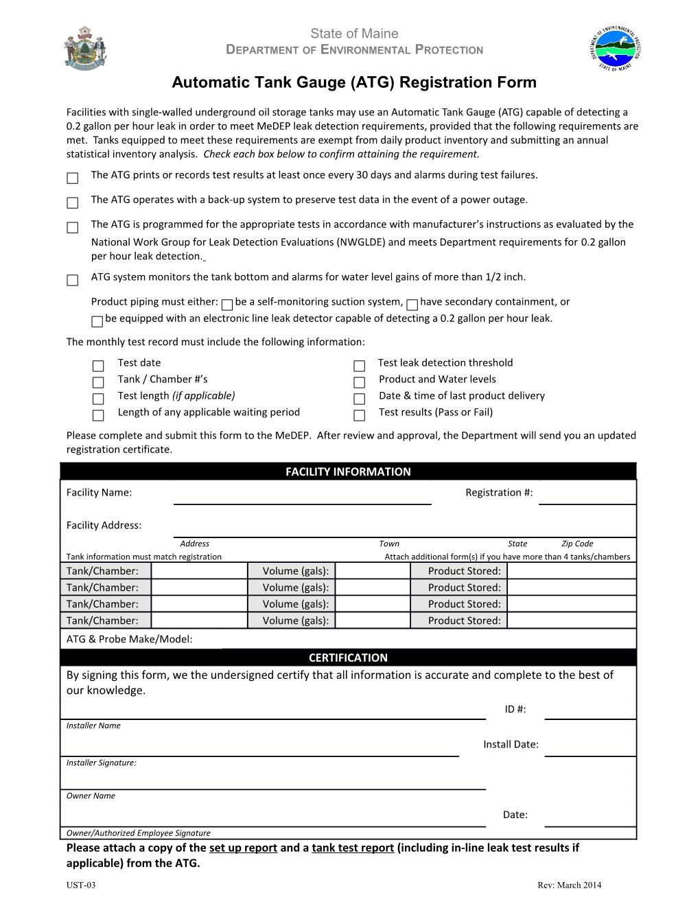 Automatic Tank Gauge (ATG) Registration Form