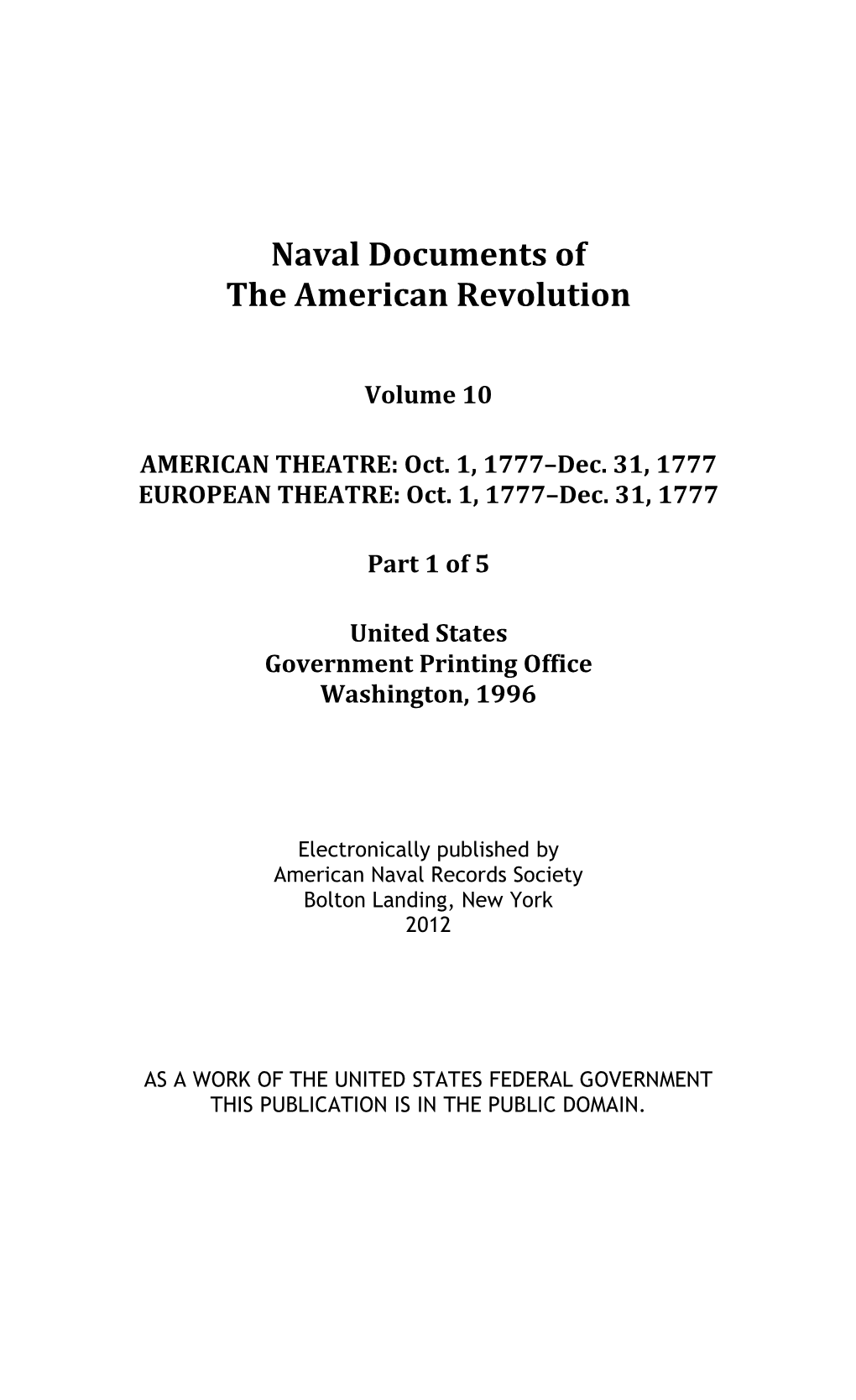 Naval Documents of the American Revolution, Volume 10, Part 1