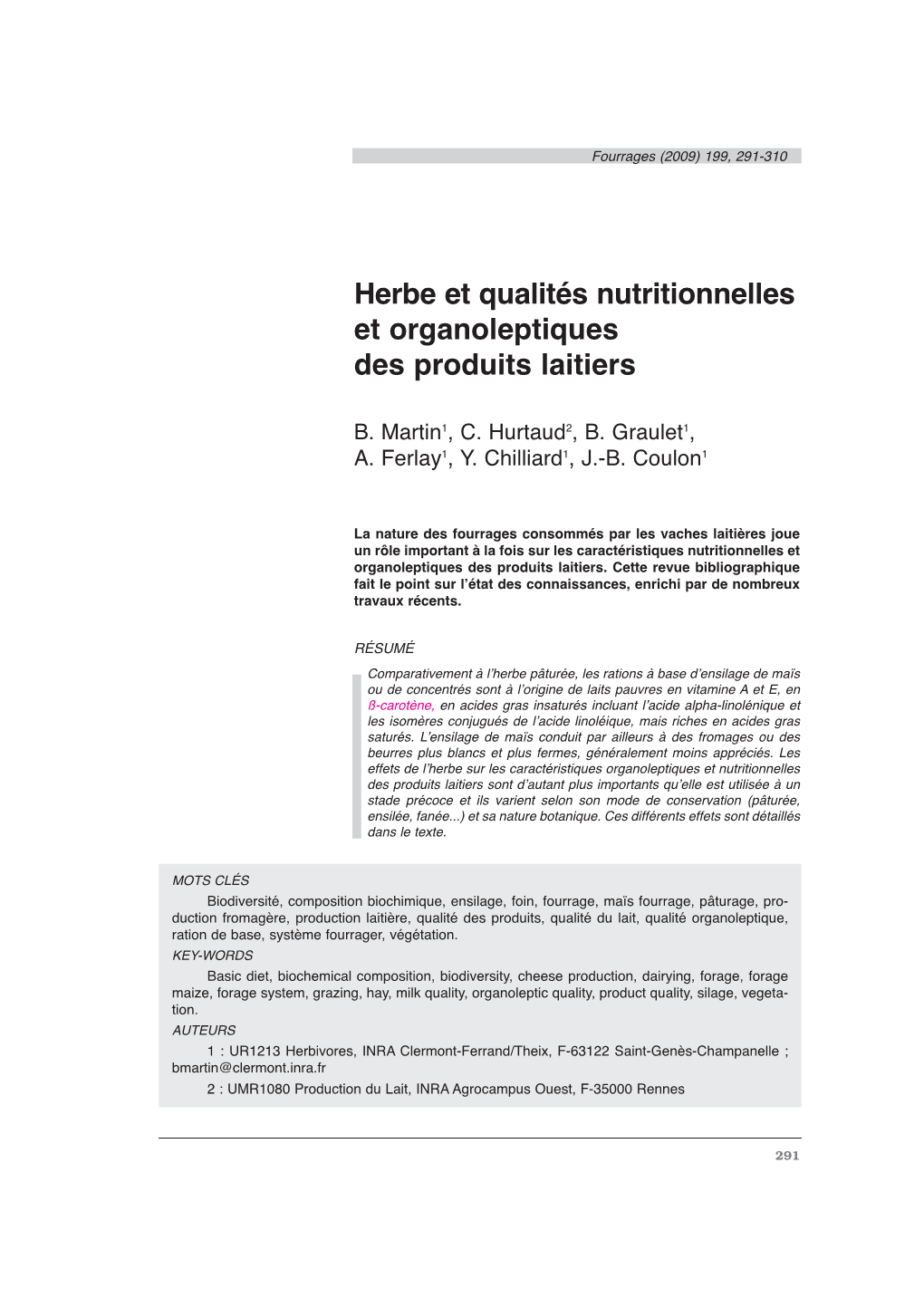 Herbe Et Qualités Nutritionnelles Et Organoleptiques Des Produits Laitiers